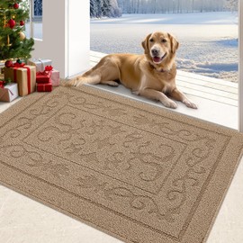FONEYI Indoor Doormat, Front Back Door Mat 24"x36" Washable, Rubber Backing Non Slip Door Mats, Low-Profile Absorbent Entrance Doormat Inside Floor Mats for Entryway, Resist Dirt Entry Doormats, Beige
