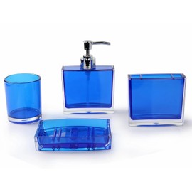 Bathroom Accessories Set, Acrylic Bathroom Accessory Set with Soap Dispenser,Soap Dish, Toothbrush Holder, Tumbler, Modern Bathroom Accessories Decor,Gift for Home (Blue-4)