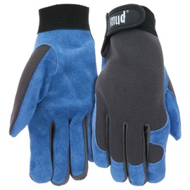 MUD Rustic Women's High-Dexterity Cowhide Leather Palm Garden Gloves, Durable, Abrasion Resistant, Hook and Loop Closure, Blue, Small/Medium, (MD71001B-WSM)
