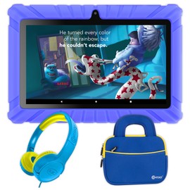 Contixo 7 inch Kids Learning Tablet Bundle - Toddler Tablet, Bluetooth, Android, Dual Cameras, Parental Control, Kids Bluetooth Headphone & Tablet Bag - DkBlue