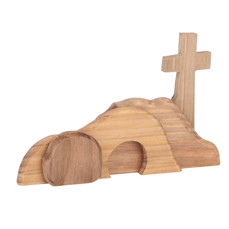 Easter Scene Decoration Handcrafted Wooden Empty Tomb Cross Decoration for