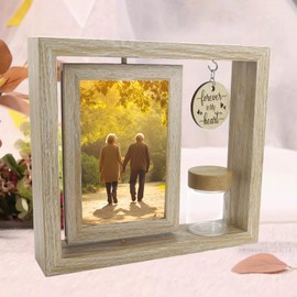 Custom Memorial Photo Frame for Loved Ones - Two 4x6 Inch Pictures with Included Glass Keepsake Jar for Hair, Ashes, or Mementos - Elegant Tribute Gift for Loss, Funeral, or Remembrance (wood1)