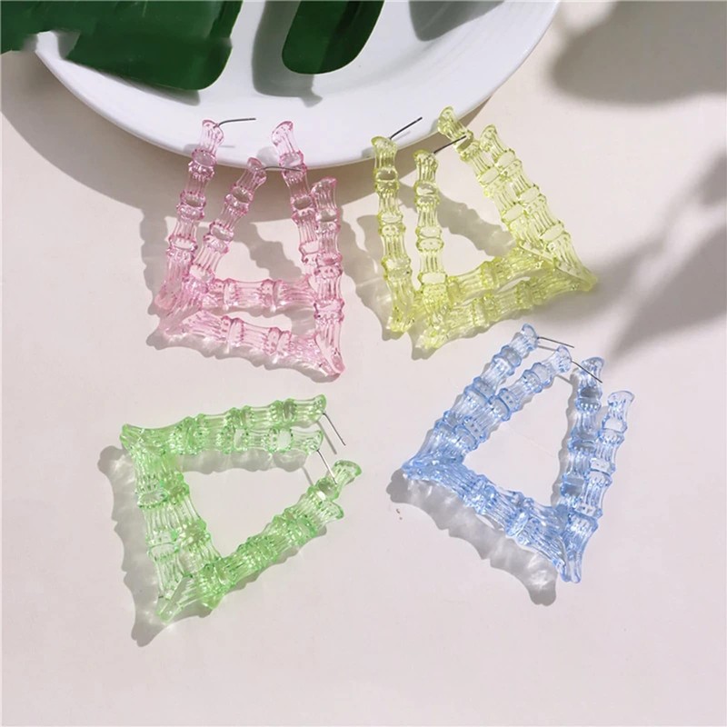 Bamboo U-shaped Hoop Earrings for Women Colorful Acrylic Resin Earrings