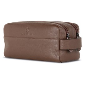 VON HEESEN Toiletry Bag for Men and Women, dark brown, 2 main compartments