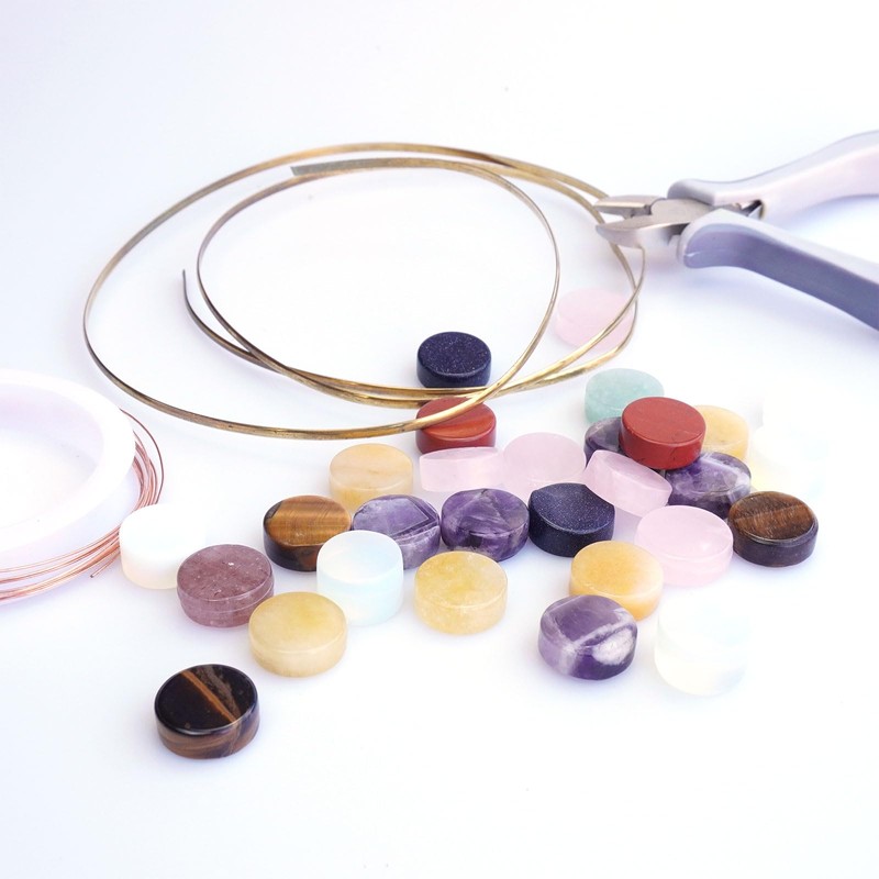 Mixed Natural Crystal Cabochons for Jewelry Making, 15-20mm Round Flatback