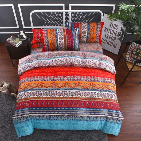 E-yimeng Single Duvet Cover Sets Boho Bedding Sets Red Duvet