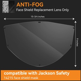 Feekoon Replacement Window Compatible with Jackson Safety MAXVIEW Premium Face Shield Mask, Protective Full Face Shield for Grinding, Welding, Clear, Polycarbonate(Anti Fog,Replacement for 14215)