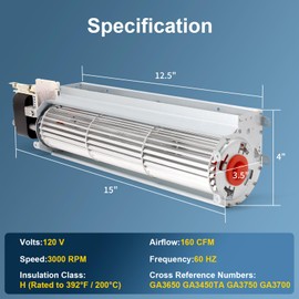 Fireplace Blower Replacement for Desa, FMI, Vanguard, Vexar, Comfort Flame Glow, GA3650 GA3750 GA3750A BK BKT Fireplaces Fan Blower Parts