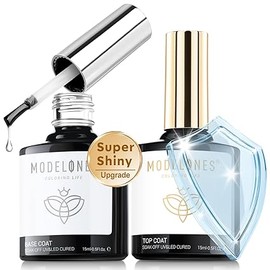 Modelones Gel Top & Base Coat Set, 15ml 2025 Upgrade, Super Shiny No Wipe Clear Gel Polish, Soak Off, Acid-Free, LED/UV Lamp Compatible