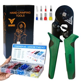 Ferrule Crimping Tool Kit - with 1200PCS Wire Ferrules - Self-Adjusting Ratchet Crimper - AWG 23-7 Electrical Wire Crimping Tool Set