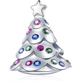 925 Sterling Silver Merry Christmas Charms, Santa Sleigh, Pine Cones, Christmas Tree, Snowflake Ball, with God All Things Are Possible 2-Tone Cross Beads, Fits European Bracelet, Sterling Silver Cubic