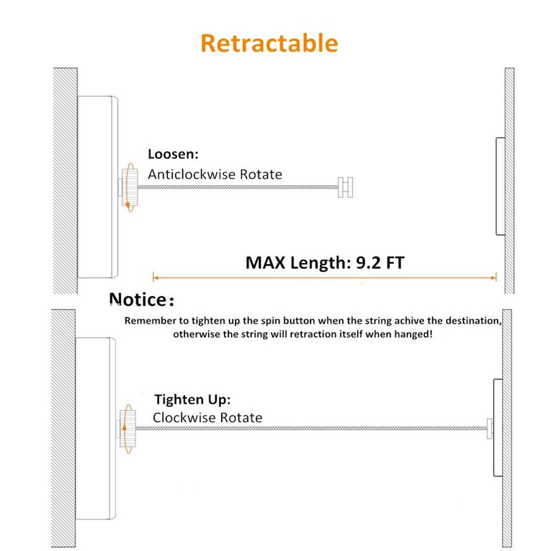 JOOM Retractable Clothesline Stainless Steel Heavy Duty 9Feet(MAX) for Hanging