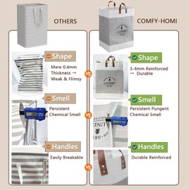 COMFY HOMI 2Pack 76L Laundry Basket & Hamper, Large Collapsible Waterproof Clothes Baskets with Handles, Freestanding Laundry Hampers for Bedroom Bathroom Dorm - 15.8x11.8x21.7 Inch - light grey