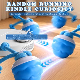 Aerbee Interactive Dog Toys, Moving Dog Ball with Touch Activated, Squeaky Puppy Active Rolling Wicked Ball for Daily Training, 2 Pet Chew Toy Ropes to Keep Them Busy, Suitable for Indoor Pets, Blue