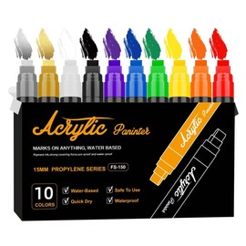 BAIRUIY Acrylic Paint Markers, 15mm Jumbo Felt Tip, 10 Colored Waterproof and Permanent Paint Pens for Tagging, Signs, Calligraphy, and Outdoor Paintings