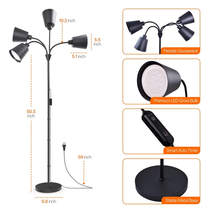 Bstrip 4-Head LED Grow Light with Stand for Indoor Plants,
