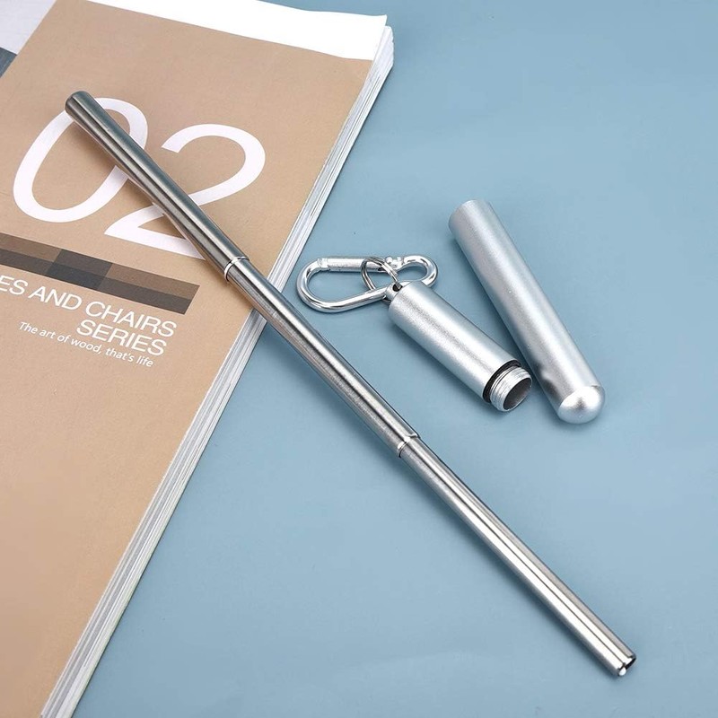 Kit de pajillas acero inoxidable retráctiles reutilizables con cepillo limpieza