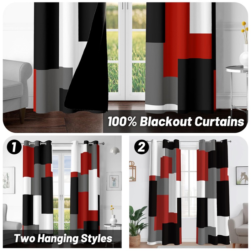 Tyrot Red Black Grey Blackout Curtains for Bedroom Living Room