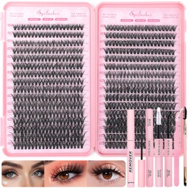 Lash Clusters Kit, 640 Pcs Eyelashes Clusters Extensions Kit 9-16mm Individual Lashes D Curl Flufffy Wispy False Eyelashes Thin Band, with Bond Seal Remover Tweezers Brush DIY (40D+50D Kit 9-16mm)