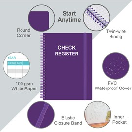 Check Registers for Personal Checkbook - A5 Checkbook Register for Personal Checkbook, Expense Ledger Book for Personal and Small Business, Purple