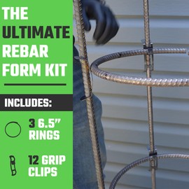 6.5-Inch Single Ring Rebar Form Kit – Includes 3 Rings & 12 Badger Grip Clips for Concrete Reinforcement