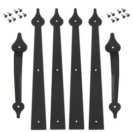 Homode Decorative Garage Door Hinges Handles, Faux Garage Door Accents, Metal Handles Hinges Hardware Kit, Screw Mounted, Black, Spear Style (4 Hinges+2 Handles)