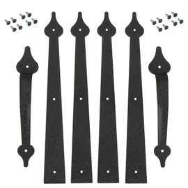 Homode Decorative Garage Door Hinges Handles, Faux Garage Door Accents, Metal Handles Hinges Hardware Kit, Screw Mounted, Black, Spear Style (4 Hinges+2 Handles)