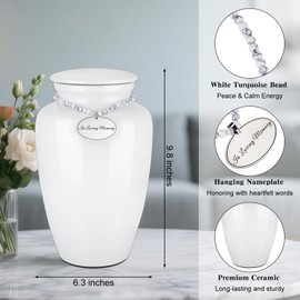 Abooxiu 10 Inches Cremation Urns for Human Ashes Ceramic Keepsake Urn for Ashes Decorative Burial Urn Memorial Funeral Ash Keepsake Adult Male Female - Up to 200 lbs