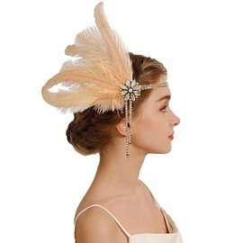 changyexi Champagne Feather headband Flapper Headpiece - Rhinestone Accent 1920s Hair Accessory, Great Gatsby Inspired