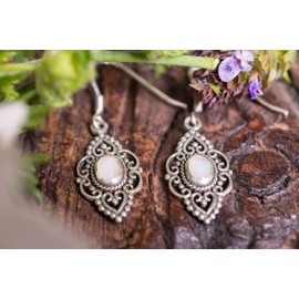 WINDALF Bohemia Celtic SVANA Earrings 3.7 cm Mediaval Earrings Boho Earrings Mother of Pearl Indie 925 Sterling Silver, Sterling Silver, Nacre