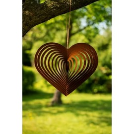 Der-Porzellan-Laden Herz Windspiel, 1 Stück, dreidimensional & wetterfest, Edelrost Metall, romantische, herzförmige Dekoration für Garten & Balkon, ca. 25x25x25 cm
