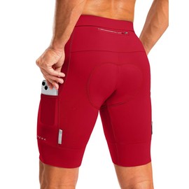 Men's Bike Shorts 4D Padded Cycling Shorts for Men Road Riding Biking Bicycle Zipper Pockets(Red,L)