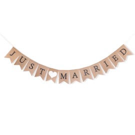 Just Married Burlap Banner - Bridal Shower Decorations,Wedding Party Photo Backdrop,Just Married Wall Hanging Banner,Rustic Engagement Wedding Decorations