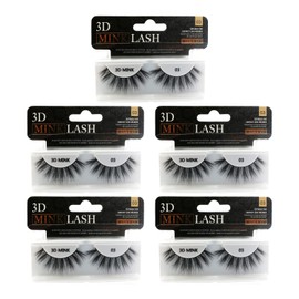 MIZ LASH 3D Mink Eyelashes 100% Real Fur Cruelty Free Strips False Lashes for Women Reusable Soft Thick Curl Dramatic Fluffy Natural Look Handmade Lash Fashion Fake Eyelash Extensions, 5 Pair Pack (03X5P)