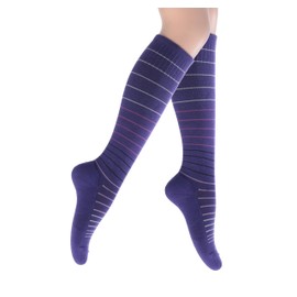 SocksLane Cotton Compression Socks for Women & Men. 15-20 mmHg Support Knee-High Amethyst Stripes M/L