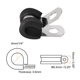 sourcing map Pack of 24 1/4 Inch (6 mm) Pipe Clamps Cable Clamp 304 Stainless Steel Rubber Padded Insulation Clamp R Shape Metal Clamp for Pipe Line Wire