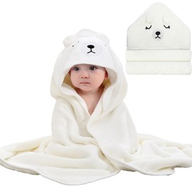 YTPAFK Hooded Baby Towel, Baby Towels Newborn, Ultra Soft Absorbent Hooded Baby Towel, Unique Animal Design Baby Towel with Hood, Baby Towels 6-12 Months for Boy Girl (White)
