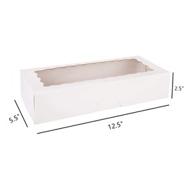 Tcoivs 20-Pack Cookie Boxes with Window, 12.5" x 5.5" x 2.5", White Bakery Boxes, Auto-Popup Treat Boxes for Pastries, Strawberries
