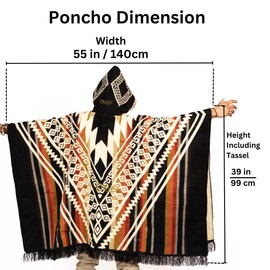 DAVLINA, ALPACA Wool Poncho Hooded and, Aztec Pattern, Unique and handmade in Ecuador. Thick, Warm and Soft Wool Poncho