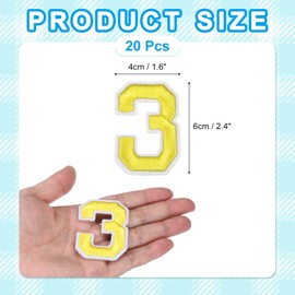 QUARKZMAN 20 Stk. Zahlen Patches 6cm Höhe Nummer 3 Bestickte Dekorative Reparatur-Patches zum Aufbügeln/Nähen von Stickerei-Applikationen für Dekor Kleidung Schuhe DIY Handwerk, Gelb