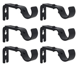 AddGrace Adjustable Curtain Rod Bracket, Fits up to 1 inch Curtain Rod, Set of 6, Sturdy Extendable Curtain Rod Holder, Metal Single Rod Bracket for Wall (Black)