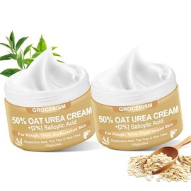 Grocerism Crema de urea 50 por ciento para pies, 10.58 onzas con avena y ácido salicílico al 2%, crema para pies y manos incluida ácido hialurónico, á