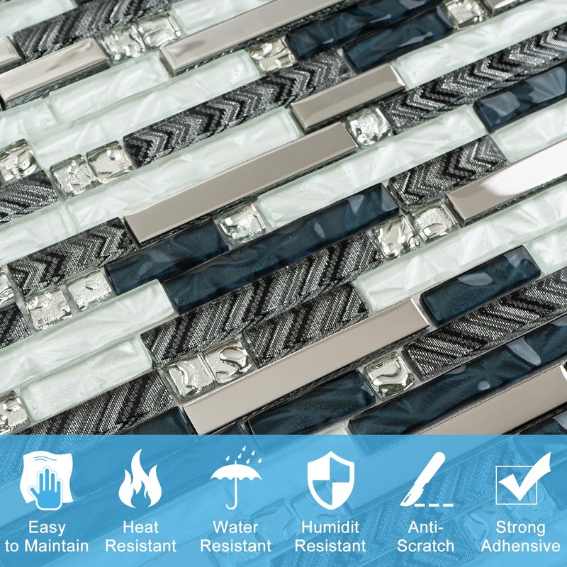 5-Sheet Glass Backsplash Tiles, 5 Square Feet Glass Mosaic Backsplash