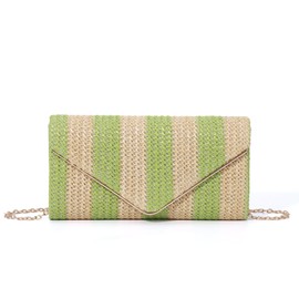 Freiesoldaten Straw Clutch Purse for Women Evening Envelope Bag Summer Braided Beach Crossbody Handbag with Chain Strap, Green