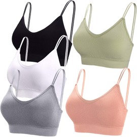 BQTQ 5 Pcs V Neck Tube Top Bra Padded Camisole Bra for Women Seamless Bralettes (Black, White, Gray, Pink, Green, XXL)