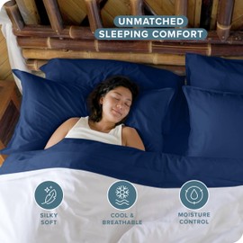Bare Home 100% Rayon Made from Bamboo Luxury Full Sheet Set - 4 Piece Bedding Set - Deep Pockets - Cooling Sheets - Breathable - Easy Fit - Soft Bedding Sheets & Pillowcases (Full, Dark Blue)