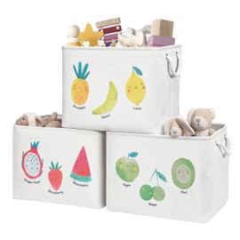 DECOMOMO Storage Baskets for Shelves 42L Large Basket for Baby Laundry, Kids Toys, Nursery- Decorative Storage Bins for Shelves (Fruit Print – 3 Pack / Jumbo)