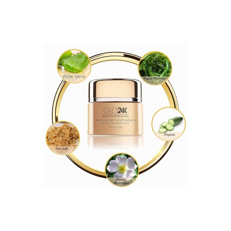 GLO24K Gel exfoliante facial con oro de 24k, fórmula antienvejecimiento