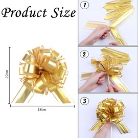 ARROMI 12 PCS Gold Bows for Gift Wrapping, Bows for Gift Wrapping, Golden Ribbon Pull Bows Gift Wrap Bows for Gift Wrapping Baskets Wedding,Valentine's,Birthday Gift,Christmas