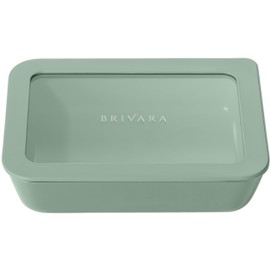 BRIVARA HOME Ceramic Coated Glass Food Storage Container | No PTFE, PFOA, PFAS, and BPA | Reusable Non Toxic Meal Prep Container with Glass Lid | Easy To Store | 3 Cup Rectangle [Willow]